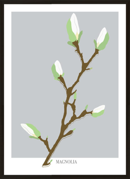 Magnolia art poster in black frame