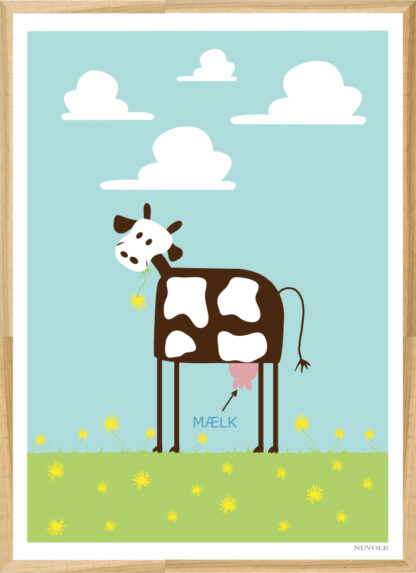 Cow poster in oak frame