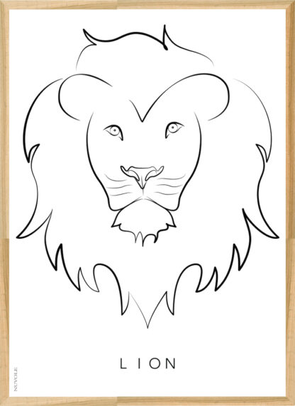 Lion Art Poster in oak frame