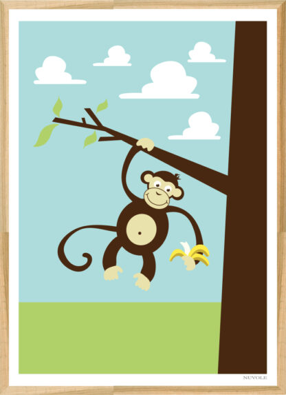 Monkey poster in oak frame